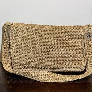 The Sak Tan Crochet Flip Top Shoulder Bag